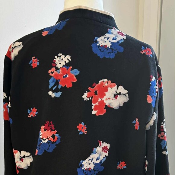 Vince Camuto Chic Black Floral Crepe Lined Bomber Jacket with Zip – US S - Picture 7 of 10